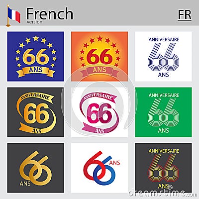 French set of number 66 templates Vector Illustration