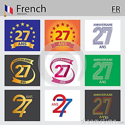 French set of number 27 templates Vector Illustration