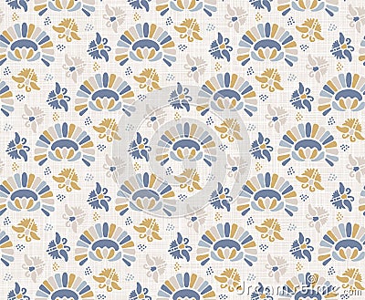 French shabby chic butterfly damask vector texture background. Antique ecru white blue seamless pattern. Hand drawn Vector Illustration