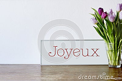 French sign and flowers on table Stock Photo