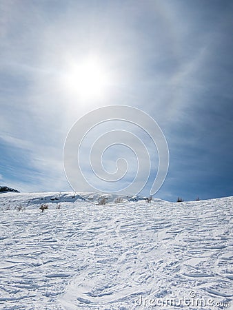 French ski resort high in the mountains Stock Photo