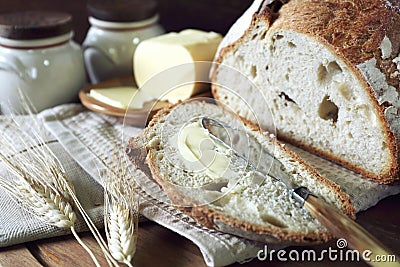 French sourdough bread and butter Stock Photo