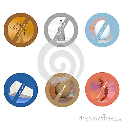 French stickers for allergen free products Stock Photo