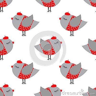 French style birdie girl seamless pattern on white background. Vector Illustration