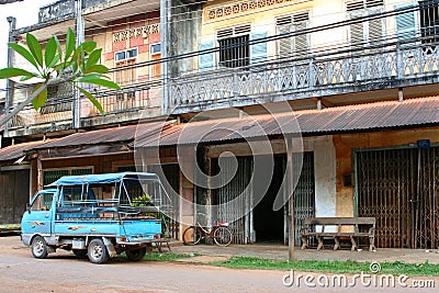 French style houses in Champasak, Pakse, Laos Stock Photo