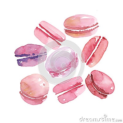French sweets. pink color vanilla assorted macarons. Cartoon Illustration