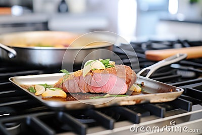 french toast on a skillet, mid-cooking process Stock Photo