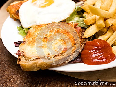 French Toasted Sandwich - croque madame Stock Photo