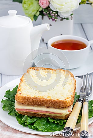 French toasted sandwich Croque monsieur Stock Photo