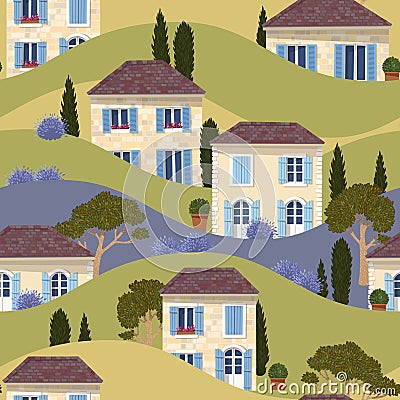 French town seamless pattern Vector Illustration