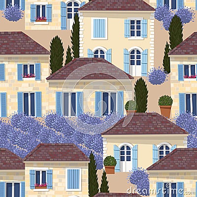 French town seamless pattern Vector Illustration