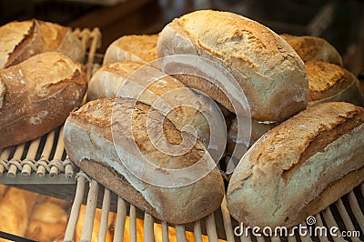 French traditional breads in bakery Stock Photo