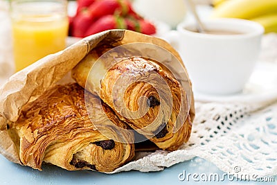 French viennoiserie pain au chocolat for breakfast Stock Photo