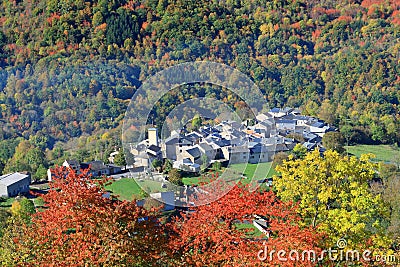 French village in autumnal landscape in Pyrenees Stock Photo