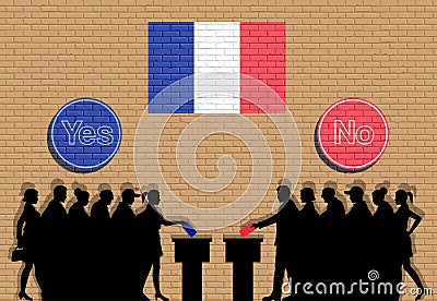 French voters crowd silhouette in France election with yes and no signs graffiti Vector Illustration