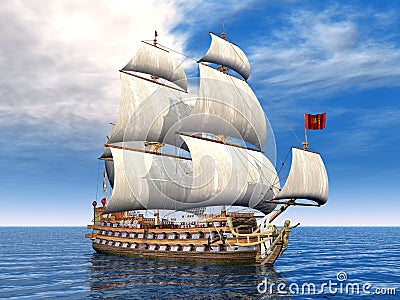 French Warship Cartoon Illustration