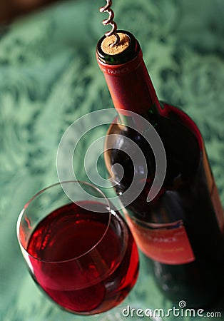 French wine on the bedsheet Stock Photo