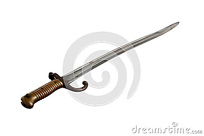 1867 French Yataghan Sword Bayonet on White Background Stock Photo