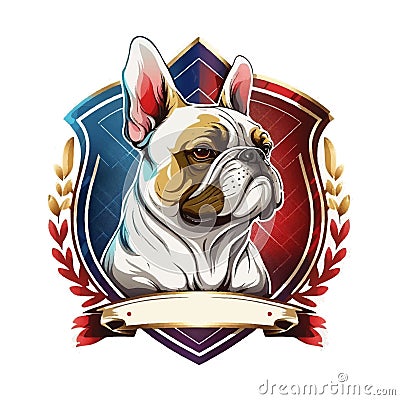 Frenchie french bulldog dog mascot character logo design with badges Cartoon Illustration