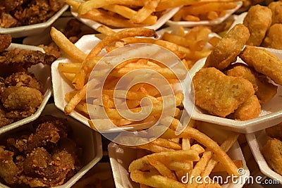 Fried chicken nuggets with french fries Stock Photo
