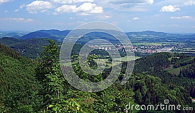 Frenstat pod Radhostem city and mountains around from Velky Javornik hill Stock Photo