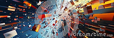 A frenzy of geometric forms shifting and transforming creating a dynamic display of color and movement Stock Photo