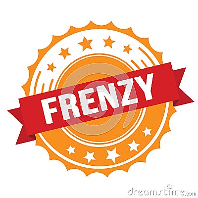 FRENZY text on red orange ribbon stamp Stock Photo