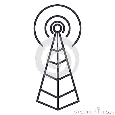 Frequency antenna,radio tower vector line icon, sign, illustration on background, editable strokes Vector Illustration