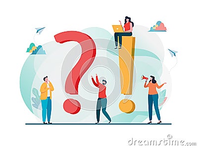 Frequently asked questions concept. Question answer metaphor. Vector illustration background. Flat cartoon character Cartoon Illustration