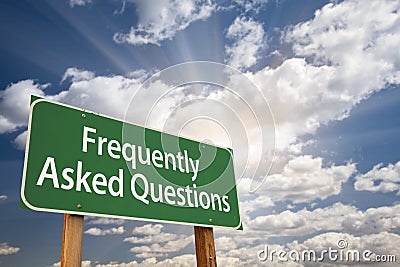 Frequently Asked Questions Green Road Sign Stock Photo