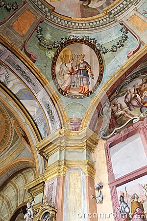 Fresco on the ceiling of the Saint John the Baptist church in Zagreb, Croatia Editorial Stock Photo