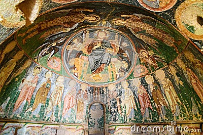 Fresco in Church of the Cross at Rose valley. Cappadocia. Turkey Stock Photo