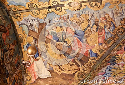 Fresco in Church of the Holy Sepulchre, Jerusalem - Jesus on the Via Dolorosa Editorial Stock Photo