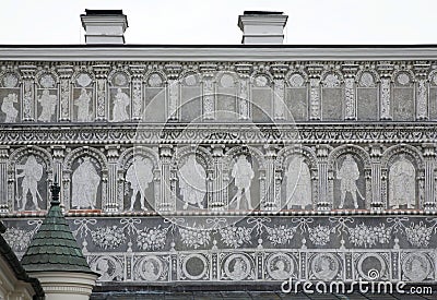 Fresco at courtyard of Krasiczyn castle Zamek w Krasiczynie near Przemysl. Poland Editorial Stock Photo