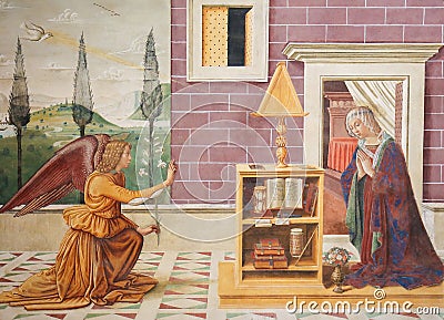 Fresco in San Gimignano - The Annunciation Editorial Stock Photo
