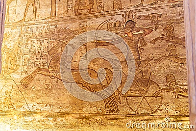 Fresco engraved on an Egyptian temple wall Stock Photo