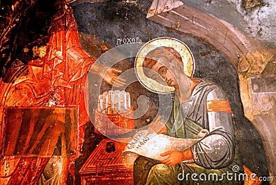 Fresco inside a Christian orthodox church in Patmos island, Greece Editorial Stock Photo