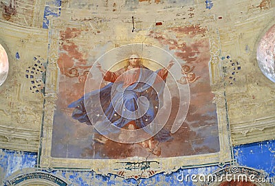 Fresco Jesus Christ. Church of the Fedorovsky icon of the Mother of God. Uglich, Yaroslavl region Stock Photo