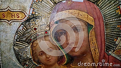 Fresco Mary with three eyes in Romania Stock Photo