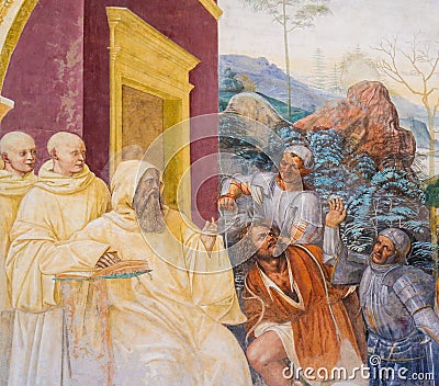 Fresco in Monte Oliveto Maggiore - Scene in the Life of St Benedict Editorial Stock Photo