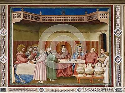 Marriage at Cana by Giotto in Scrovegni Chapel Editorial Stock Photo