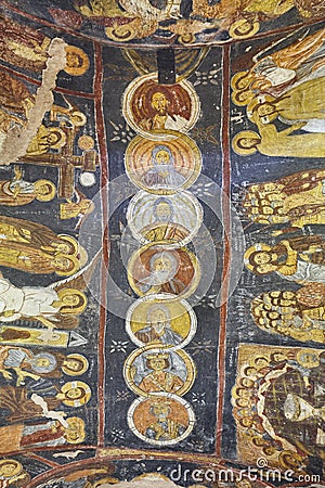 Fresco paintings in St. John church roof. Gulsehir, Cappadocia. Turkey Editorial Stock Photo