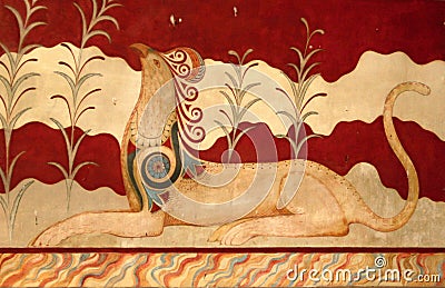 Fresco at Palace of Knossos in Crete Stock Photo