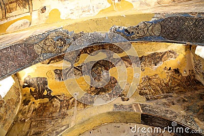 Fresco at Quseir (Qasr) Amra desert castle near Amman, Jordan Stock Photo