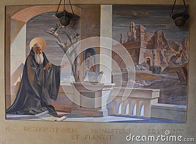 Fresco of Saint Benedict Stock Photo