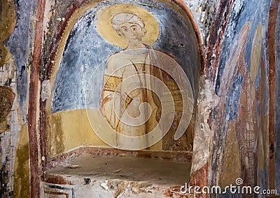 Fresco Saint Stephen, La Chiesa di San Lorenzo, Parco Rupestre Lama D`Antico Stock Photo