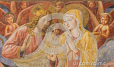 Fresco in San Gimignano - Jesus and Mother Mary Editorial Stock Photo