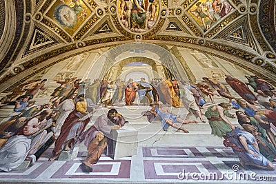 Fresco of the School of Athens in the Vatican Museums Editorial Stock Photo