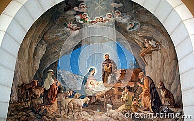 Fresco in Shepherd Field Chapel. Editorial Stock Photo