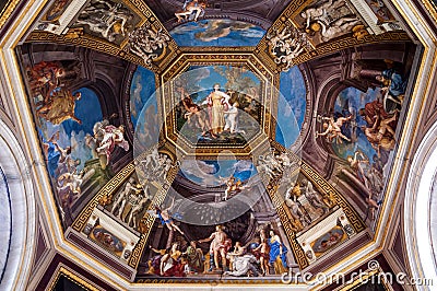 Frescoed ceiling in the Hall of the Muses Editorial Stock Photo